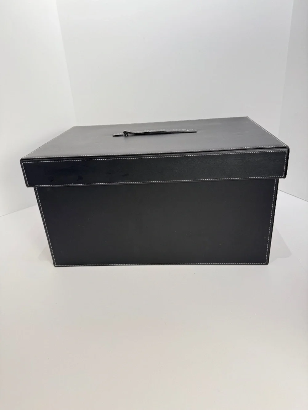 Faux Black Leather With White Sitching Storage Box